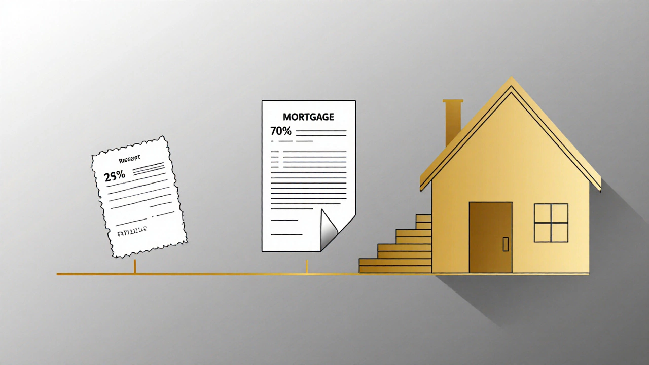 A visual timeline of staircasing from 25% to 100% home ownership with a symbolic staircase.