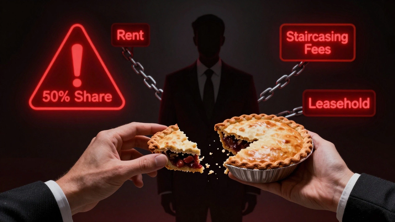 A symbolic image of someone holding a small pie slice while a larger portion is controlled by a shadowy figure.