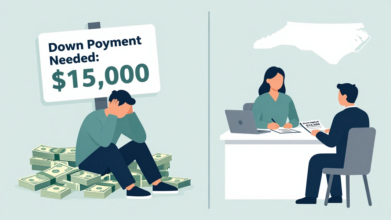 Split-screen showing financial stress versus relief with grant assistance.