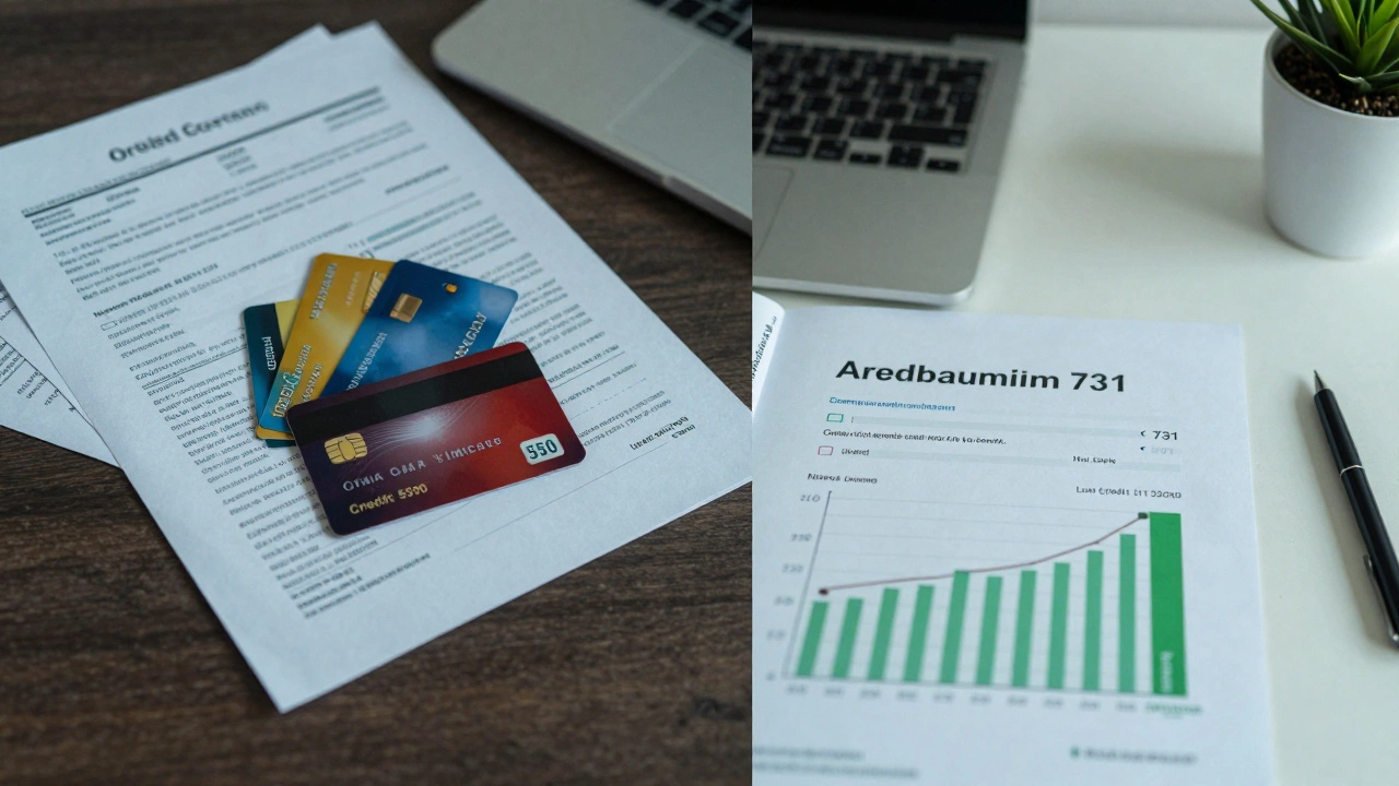 Split-screen comparison of poor financial habits with high credit score versus responsible habits with improved credit score.