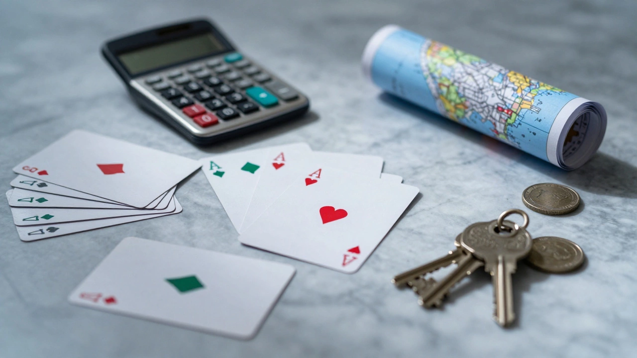 Tabletop arrangement of financial planning tools and symbols representing student budget decisions