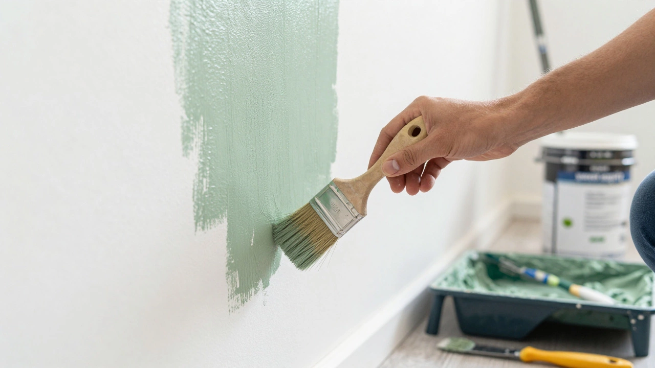 Close-up of a person painting a wall to add value to their home