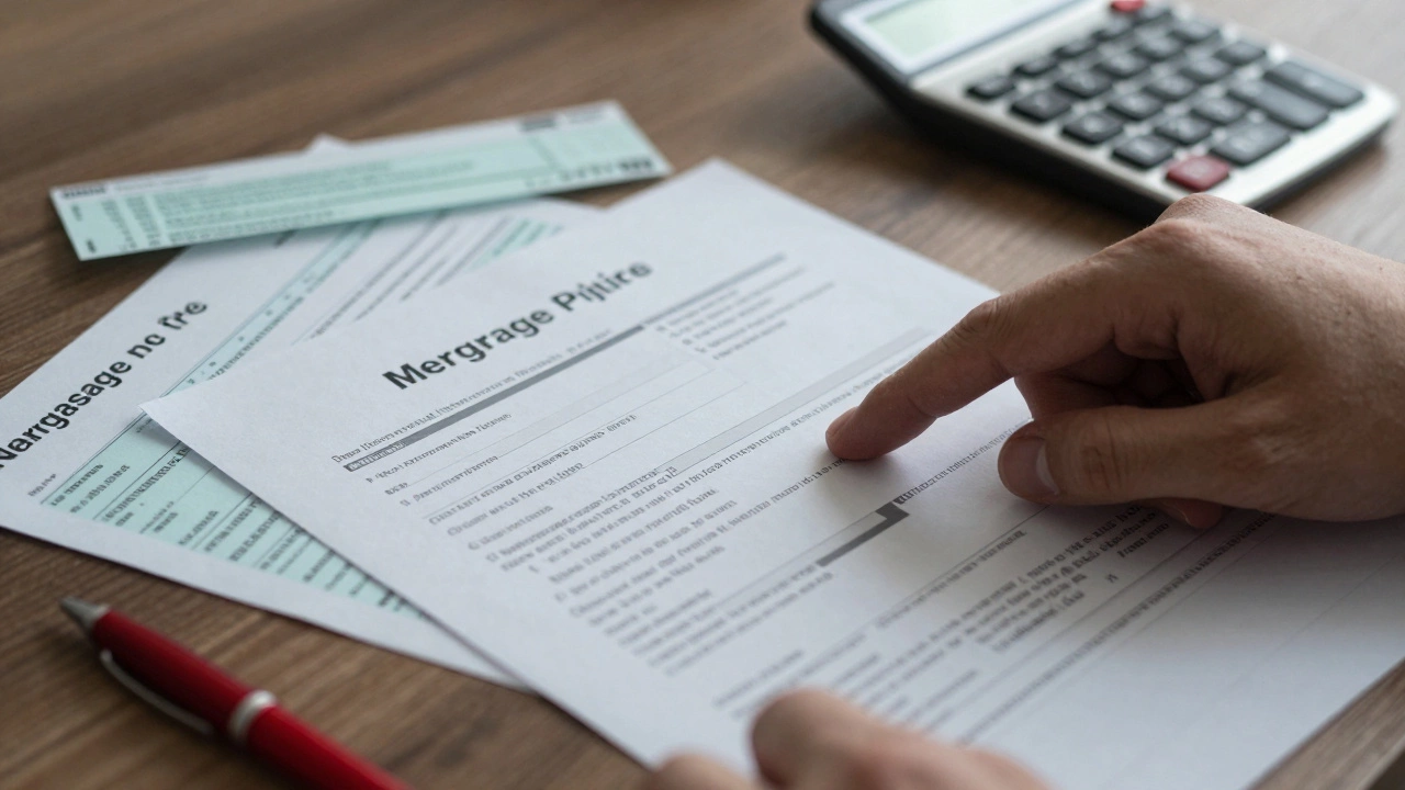 Close up of mortgage documents and calculator