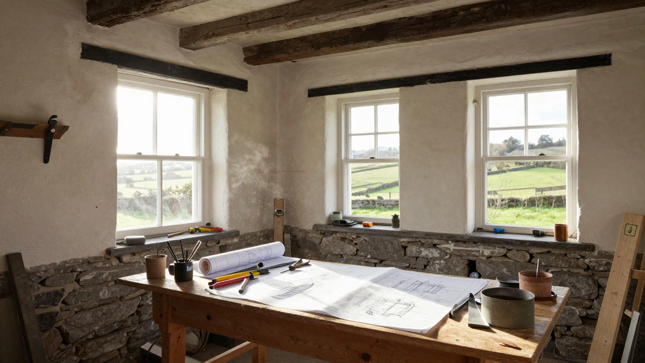 Dilapidated Irish cottage interior ready for renovation