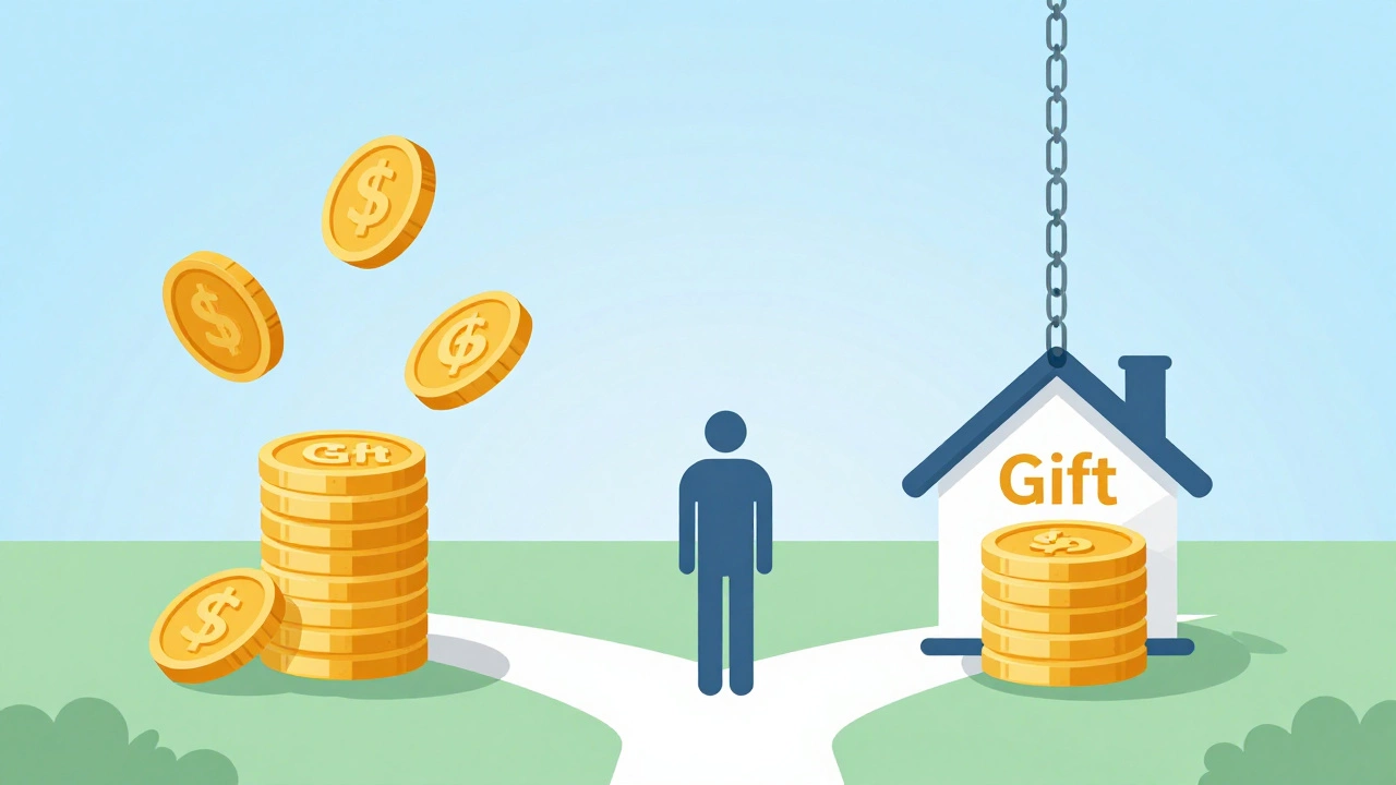 Illustration comparing free grants vs forgivable loans for housing