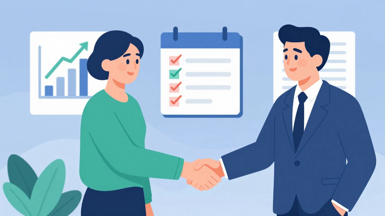 Vector illustration of buyer and agent shaking hands
