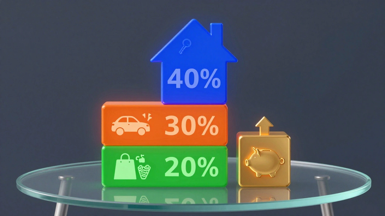 3D blocks illustrating the 4-3-2-1 budget rule proportions visually