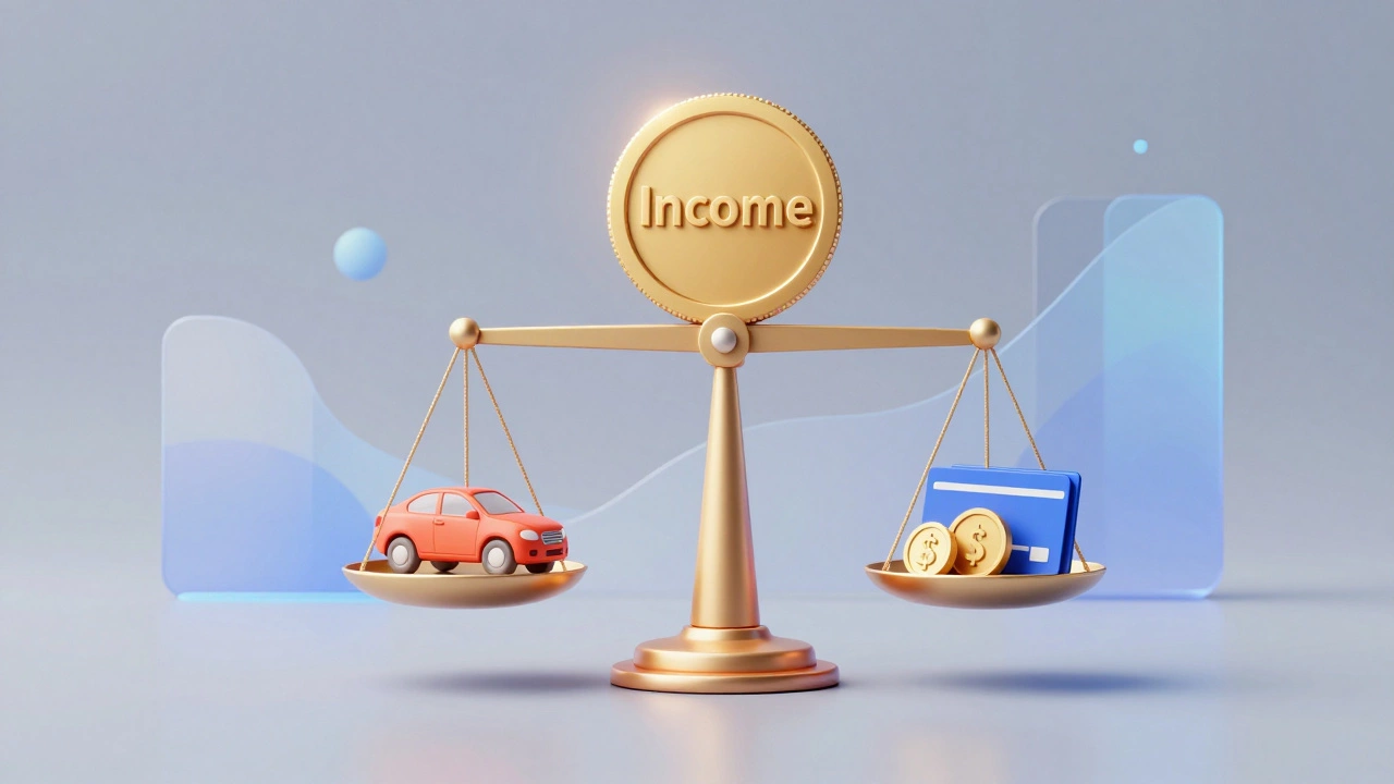 Conceptual scale balancing income against debt obligations