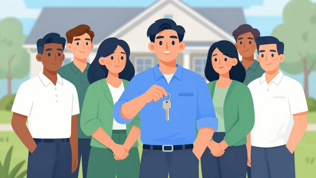 Supportive group helping a first-time homebuyer secure a loan